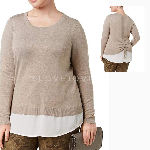 Curvy Sz 2X! INC Layered Knit Sweater | Beige with Bootylicious Rouched Back - Picture 1 of 7